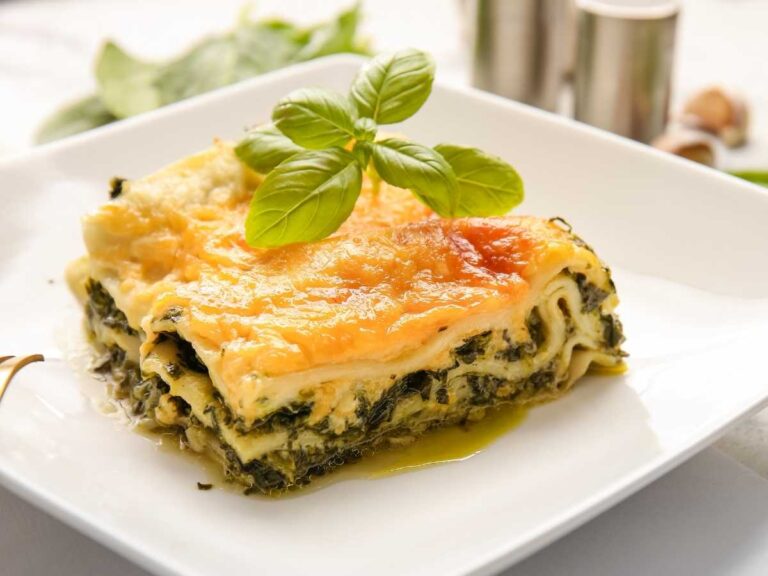 Lasaña espinacas y langostinos